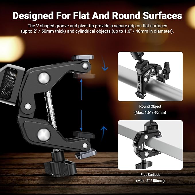 NEEWER 22" Magic Arm w Desk C Clamp, Overhead Camera Mount with Articulating Mic Boom Arm 1/4" 3/8" Threads for ARRI, Desktop Stand Holder for Phone Microphone Webcam Action Camera Video Light, UA057 - Image 3