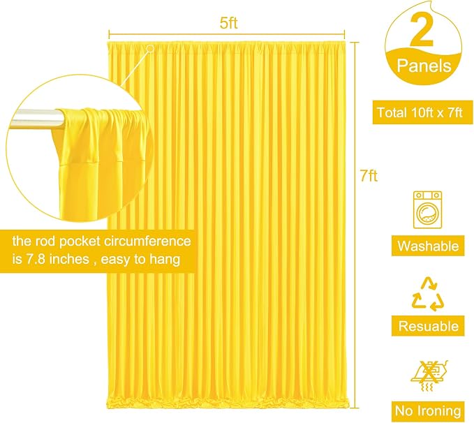 Yellow Backdrop Curtain for Parties Wrinkle Free Lemon Yellow Photo Curtains Backdrop Drapes Fabric Decoration for Birthday Party Wedding Baby Shower 5ft x 7ft,2 Panels - Image 5