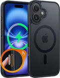 FNTCASE for iPhone 16 Plus Case, Fit for Magsafe, Black | Translucent Matte Magnetic Back, 14FT Military Grade Drop Protection, Shockproof Protective Phone Cover by FNTCASE