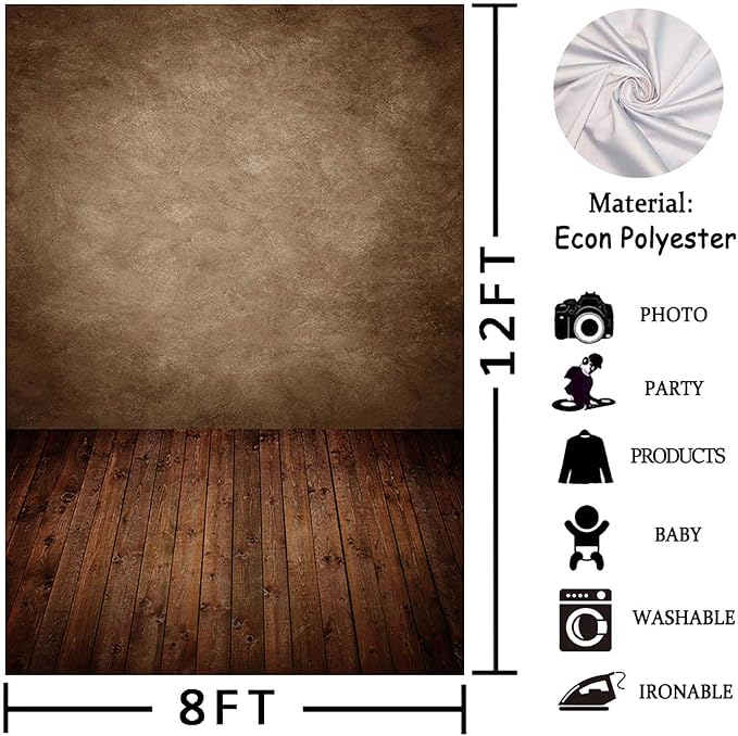 Allenjoy 8x12ft Soft Retro Abstract Brown Wall with Wood Floor Backdrop for Kids Photography Baby Newborn Cake Smash Photo Shoot Background Photographer Props - Image 2