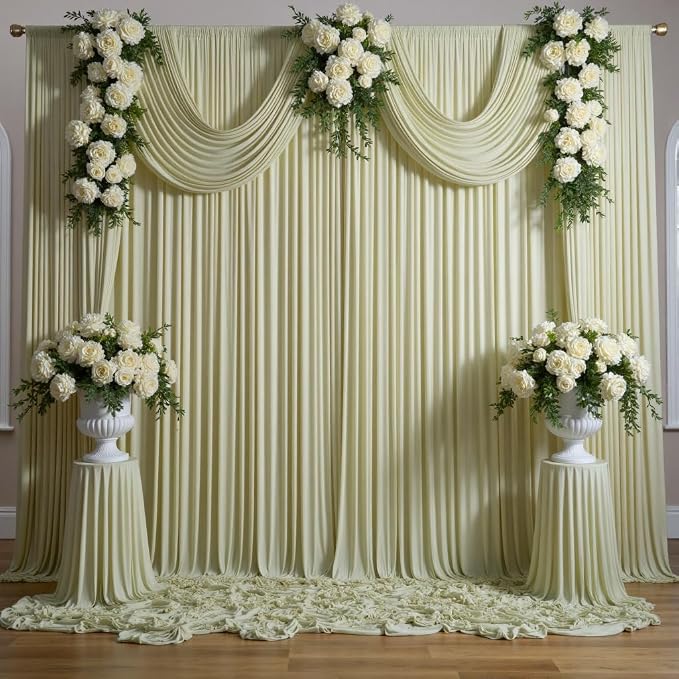 30 ft x 10 ft Wrinkle Free Light Green Backdrop Curtain for Parties, Thick Green Polyester Photo Backdrop Drapes for Baby Shower Wedding Engagement Birthday Party Backdrop Stand,5ft x 10ft 6 Panels - Image 2