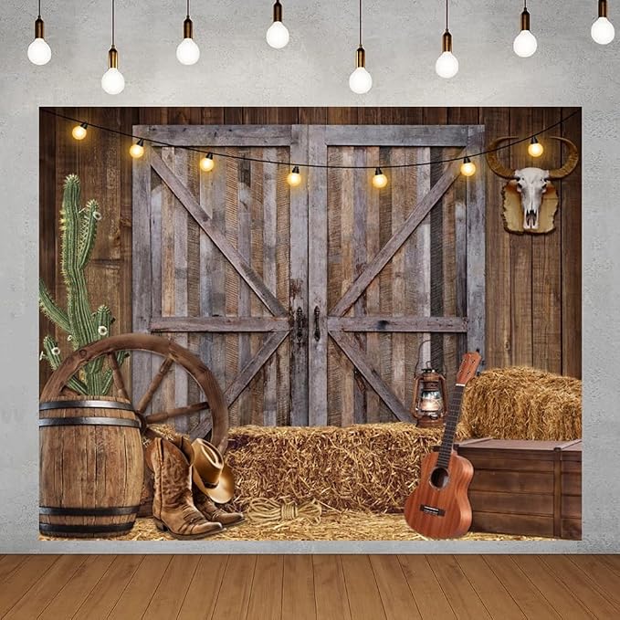 Western Cowboy Backdrop 10x8ft Background | Western Party Decor Wild West Saloon Rodeo Barn Photography Background Cowboy Theme Birthday Party Banner Photoshoot Supplies by ChloropLastidFamilyProducts