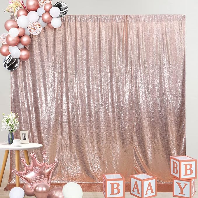 SquarePie 5x7ft Rose Gold Sequin Backdrop, High Density Non-Transparent Glitter Curtain for Photography, Birthday, Wedding Party Decorations, Thick Solid Background with 4" Rod Pocket, 1 Panel - Image 7