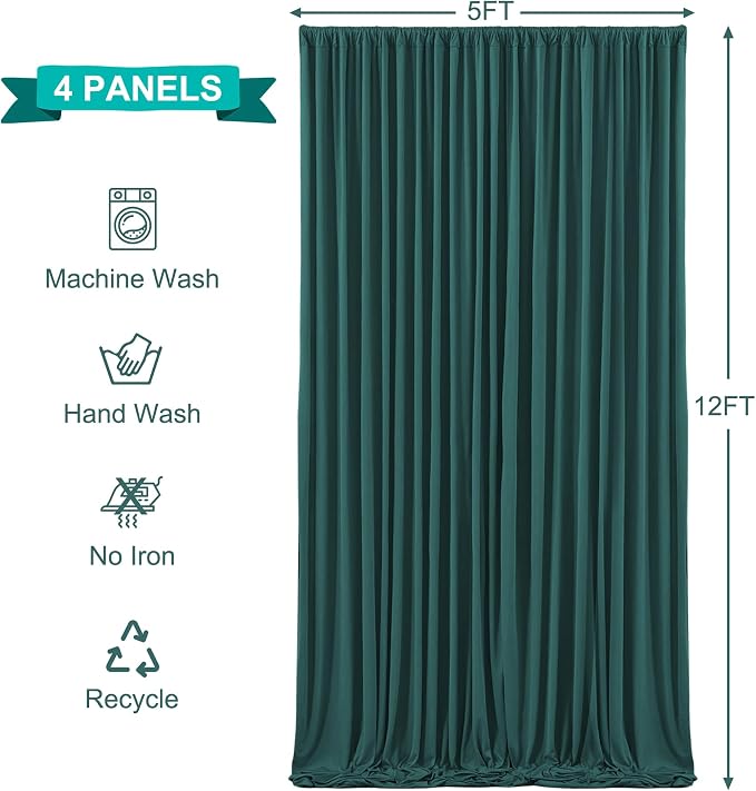 4 Panels Hunter Green Backdrop Curtains for Wedding Party Wrinkle Free Backdrops Curtain Drapes Fabric Decorations Photo Back Drop Cloth for Baby Shower Photography Stage Reception 20ft(W) x 12ft(H) - Image 5