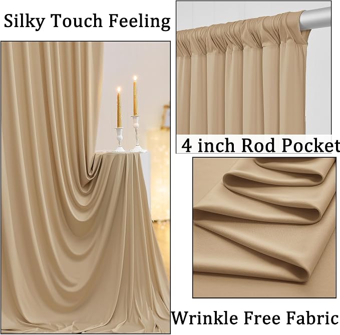 10ft x 8ft Wrinkle Free Champagne Backdrop Curtains for Parties, Thick Fabric Photo Backdrop Drapes for Weddings Photography Birthday Party Backgrpund Decor - Image 2