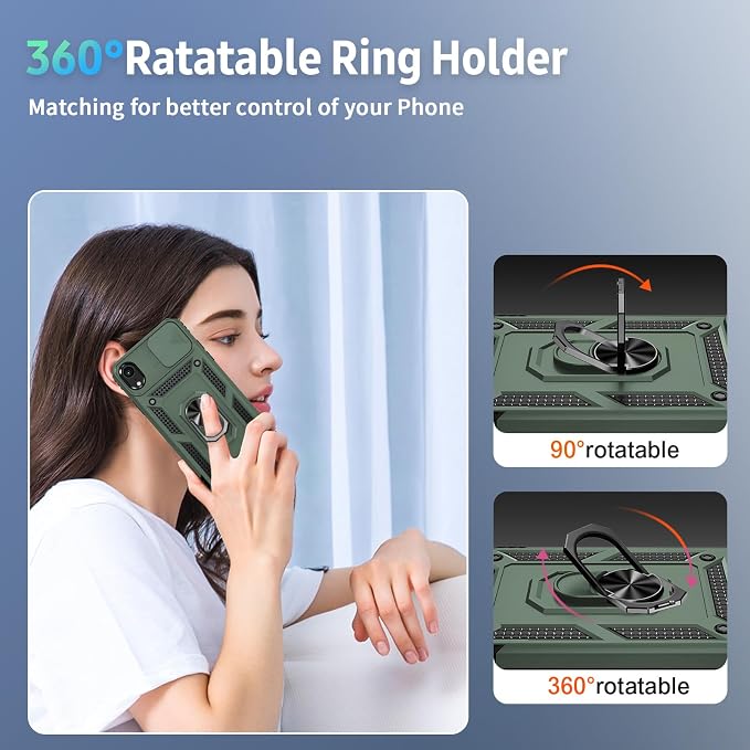 for iPhone XR Case with Camera Lens Cover, HD Screen Protector, 10 FT Military Grade Drop Protection, Magnetic Ring Holder Kickstand Protective Phone Case, Pine Green - Image 6