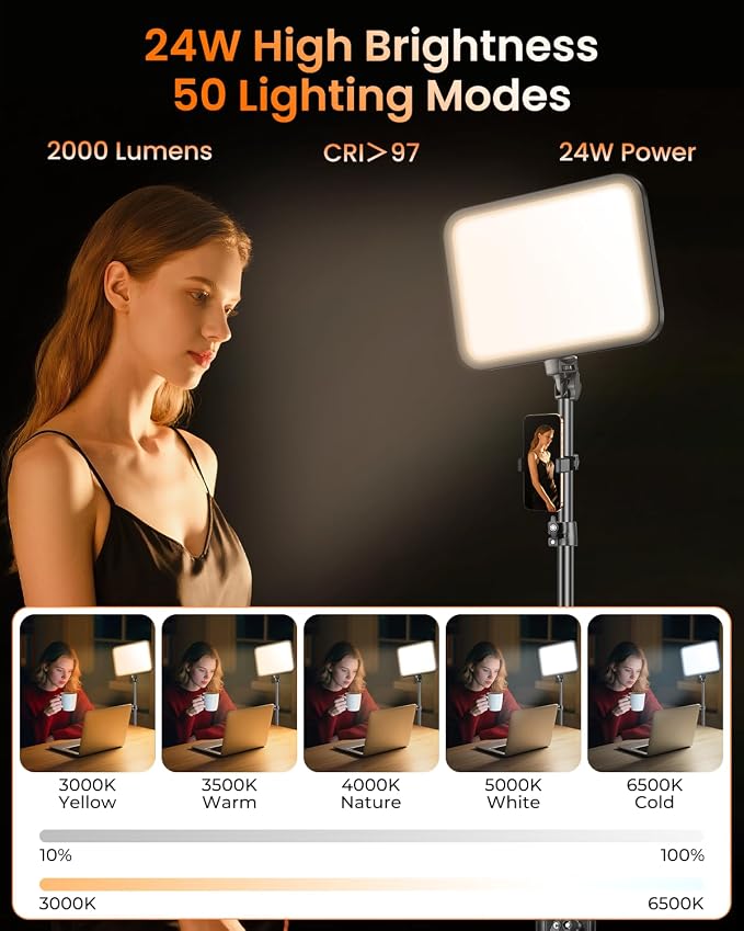 Torjim 11 Inch Video Light Kit for Creators-24W High Brightness Studio Lights with Tripod Stand & Phone Holder & Remote, Adjustable Photography Lighting for Clearer YouTube Streaming Home Studio | Studio Lights with Tripod Stand & Phone Holder | 3000-6... - Image 3
