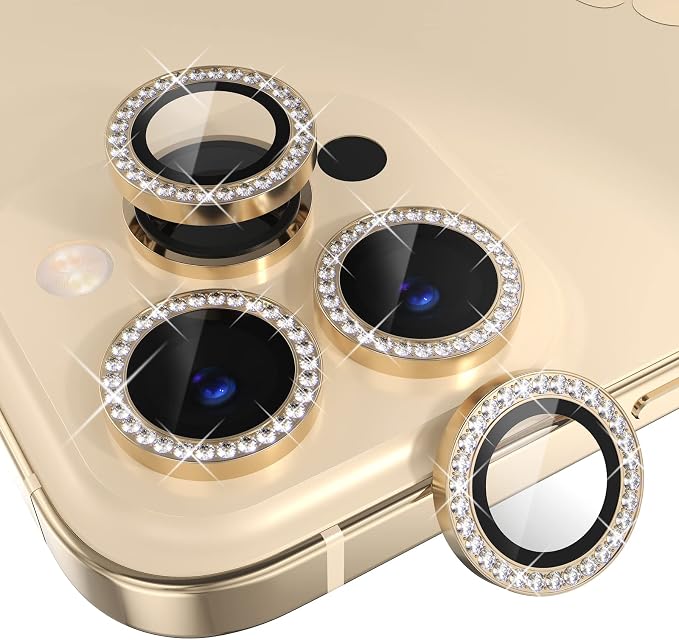 Choiche for iPhone 14 Pro/iPhone 14 Pro Max Camera Lens Protector | Ultra HD, Bling 9H Tempered Glass Camera Cover Screen Protector Metal Ring Decoration Accessories (Diamond-Gold) by Choiche
