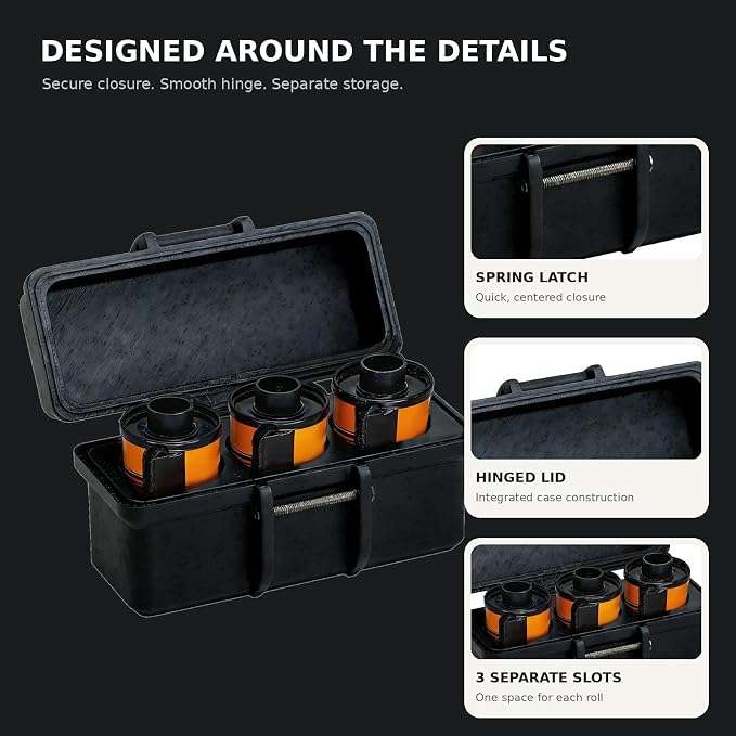35mm Film Storage Case, 3-Roll Film Canister Holder with Snap Latch, PET Organizer for 135 Film - Image 3