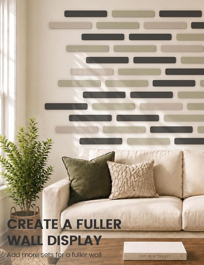 Fluxynara 13" x 2" Felt Wall Panels, Black | 8-Pack Includes 50 Push Pins and Adhesive Tabs for Photos, Notes and Decor in Bedroom Doors, Home Office or Studios - Image 7