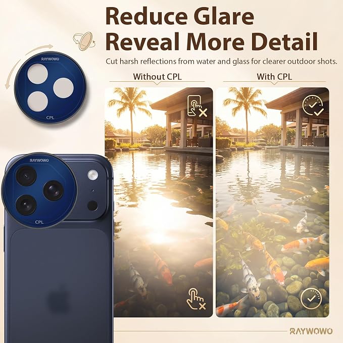 CPL Lens Filter for iPhone 17 Pro, Blue | Polarizing filter cuts glare and reflections while enhancing color and contrast; quick-install design for photos and video. - Image 2