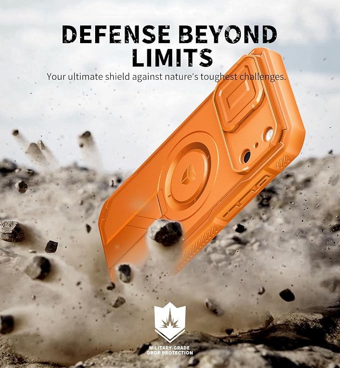 Dexnor for iPhone 17 Pro Max Case, [Built-in Flip Camera Cover & Camera Control Cover & Kickstand], Compatible with MagSafe, Heavy-Duty Rugged Shockproof Magnetic Phone Cover, 6.9 inch Orange - Image 6