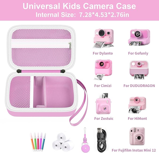 Kids Camera Case for Instant Print and Film Cameras, Pink, Case Only | For Cimizi/ for GREENKINDER/ for Gofunly/ for DUDUDRAGON/ for HiMont Kid Camera,Shockproof Organizer, Large Lower Cover Space - Image 2