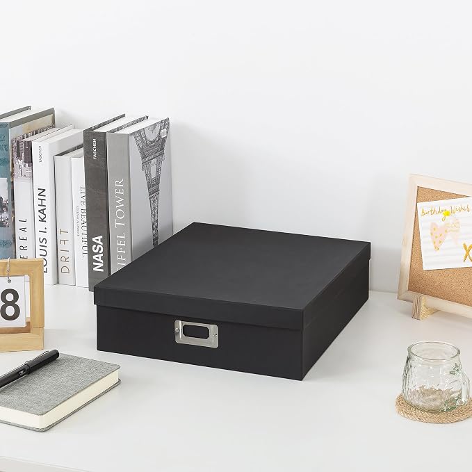 Soul & Lane - Black Scrapbook Photo Storage Box with Lid, 14.8x13x3.7 In | Large Keepsake Memory Organizer, Decorative Cardboard Album Box, Jumbo Craft Storage for Photos and Memorabilia - Image 3