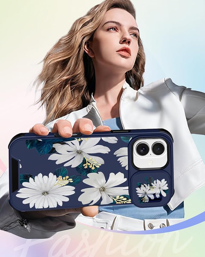 Buleens for iPhone 17 Case 6.3 Inch - with Ring Stand & Camera Cover Aesthetic Cute Designed for Women Girls Kawaii Pretty Girly White Floral Phone Case for iPhone 17 Compatible with Magsafe - Image 6
