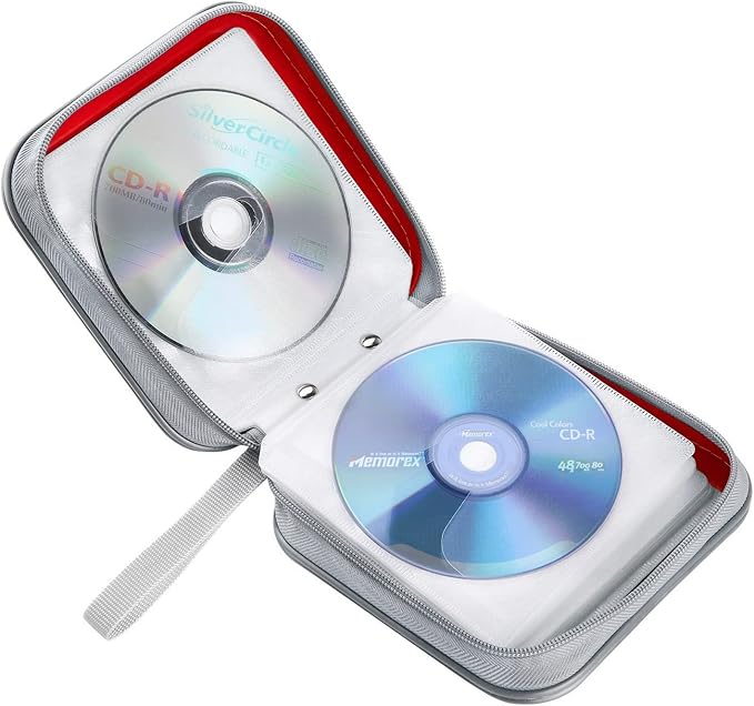 Siveit CD/DVD Cases 40 Capacity Disc Storage Binder for Car(Red) | Holders Wallet Hard Plastic CD/DVD Case for Car Home Office Travel - Image 5