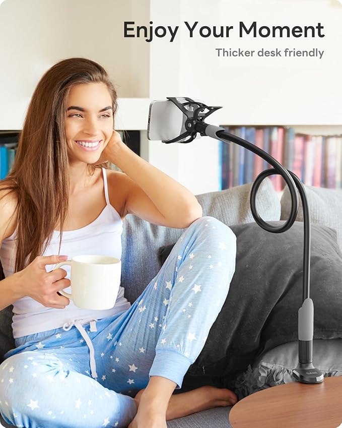 SAIJI Gooseneck Bed Phone Holder, Flexible Long Arm Phone Mount for Desk, Clip Bracket Clamp Stand, iPhone Stand, Mobile Cell Phone Stand Document Camera Nintendo Switch (Black) | 33.4" iPhone Stand, Mobile Cell Phone Stand for iPhone Air 17 Pro Max, 1... - Image 6