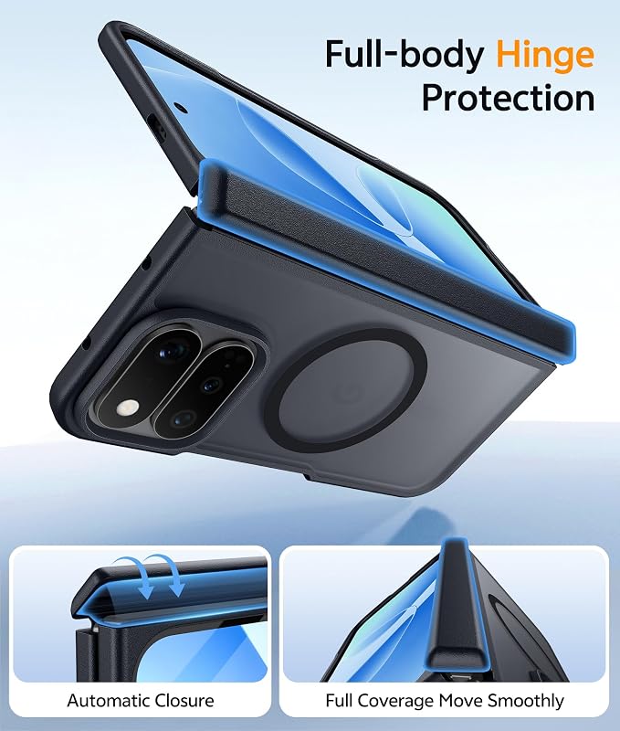 FNTCASE for Google Pixel 11 Pro Fold Case, Hinge Protection, Translucent | Fit for Magsafe, 18FT Military Grade Drop Proof, Protective Tough Phone Cover, Anti Slip, Matte, Black - Image 2