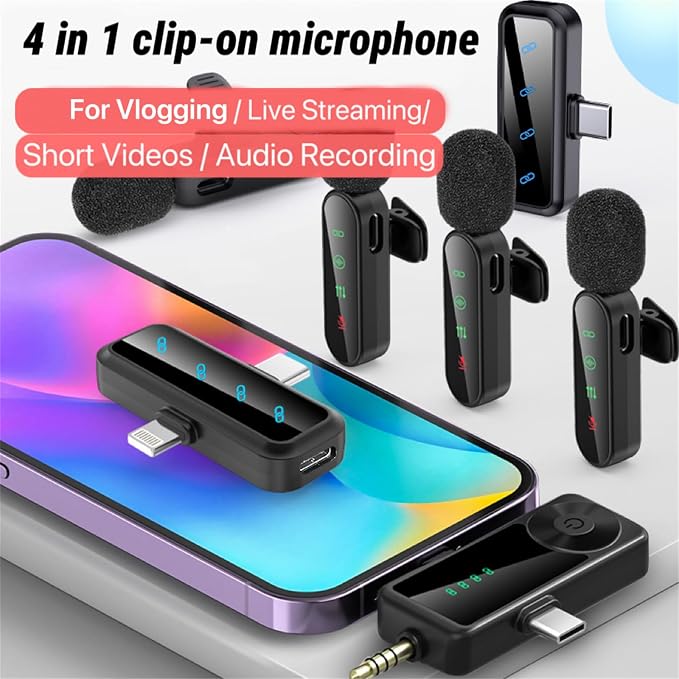 3 in 1/Four in one Wireless Lavalier Microphone for iPhone,iPad,Android,Camera,computer,mini Noise Reduction Recording Mic Ultra-Low Delay,for Vlog/ TikTok/YouTube Live Stream (Upgrade 4mic) - Image 3
