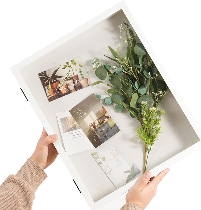 Muzilife 16x20 Shadow Box Wood Picture Frame, 2.16 Deep, Real Glass, White | FSC-Wood, Magnetic Door, Linen Interior & Pins, Vertical, Horizontal Wall Hanging, Display Case Frame for Photos & Keepsakes - Image 7
