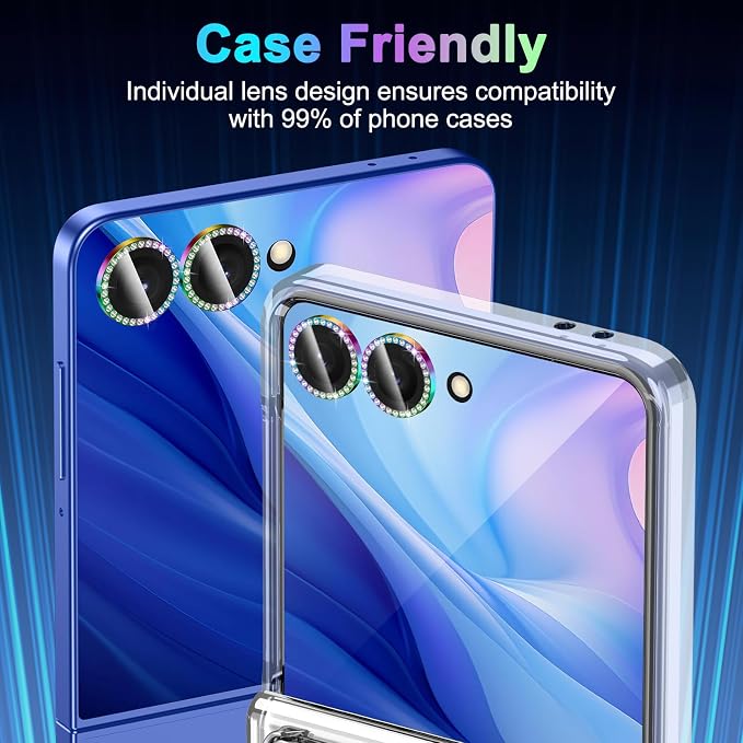 Meshine for Samsung Galaxy Z Flip 7 Camera Lens Protector,Scratch Proof,Strong Adsorption,9H Hardness with Metal Ring Camera Cover,Ultra Thin Case Friendly, Accessories Lens Protector,Shiny Colorful - Image 6