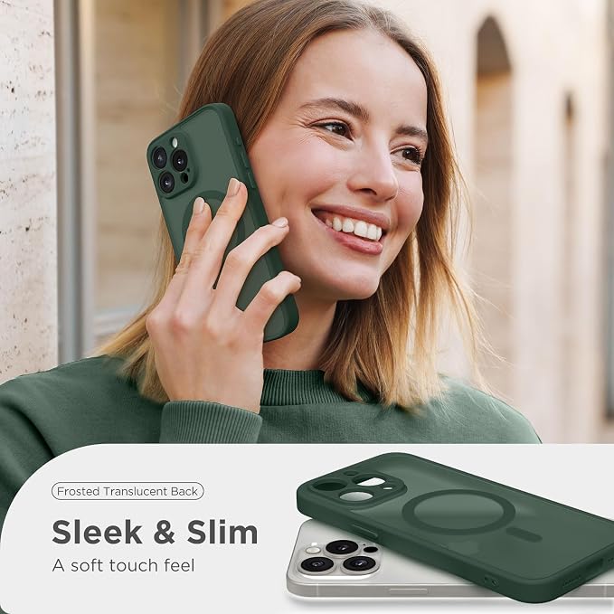 CAPRARO for iPhone 13 Pro Max Case, Compatible with MagSafe | Upgraded [Full Camera Protection] Shockproof Protective Slim Translucent Matte Magnetic Phone Case 6.7'', Deep Green - Image 7