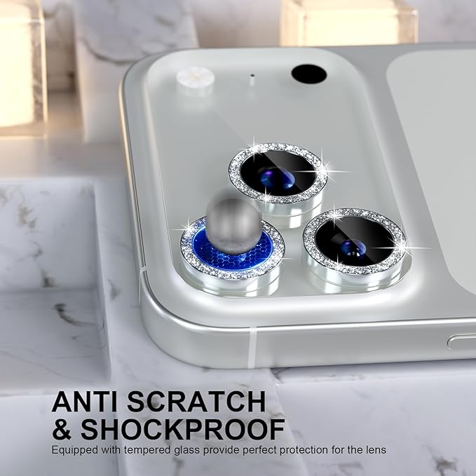 Choiche for iPhone 17 Pro/iPhone 17 Pro Max Camera Lens Protector | Ultra HD, Bling 9H Tempered Glass Camera Cover Screen Protector Metal Ring Decoration Accessories (Glitter-Silver) - Image 4