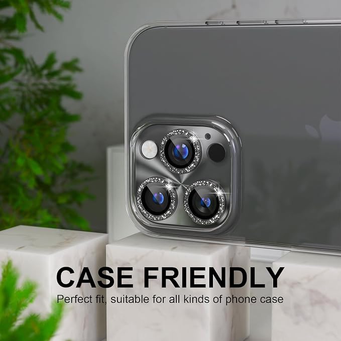 Choiche for iPhone 16 Pro/iPhone 16 Pro Max Camera Lens Protector | Bling Camera Cover with 9H Tempered Glass Lens Screen Protector Metal Ring Decoration Accessories (Clear-Black) - Image 4