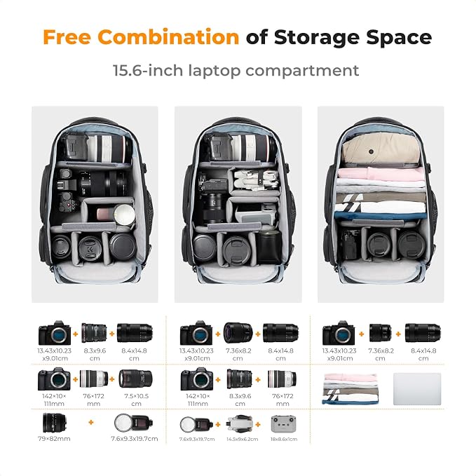 K&F CONCEPT Camera Backpack,25L Large Capacity Camera Bag for Photographers | Raincover, 15.6 Inch Laptop Compartment, Compatible for Canon/Nikon/Sony/DJI Mavic Drone, B10 - Image 2