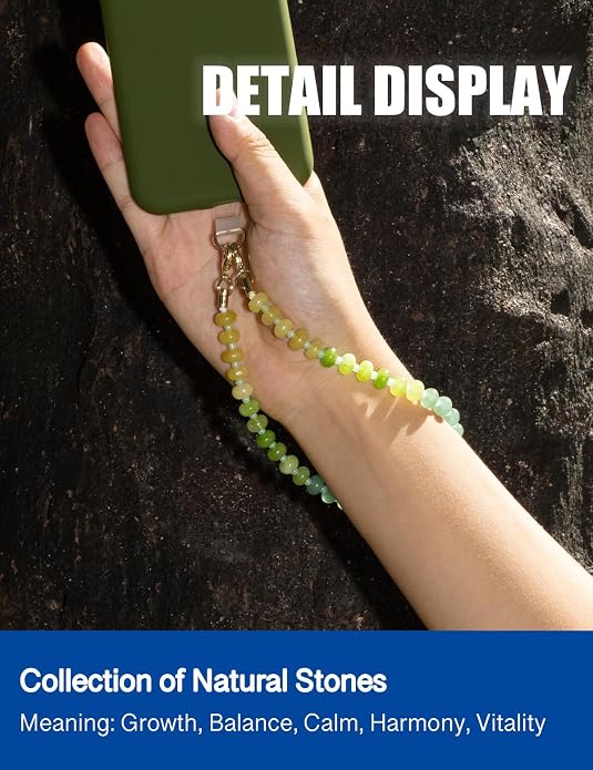 CH.yishi Crystal Beaded Phone Charm Wrist Strap Camera Lanyard | Handmade Cell Phone Chain,with Tether Tab,Keychain Bag Wallet Natural Stone Charm,Headphone Gemstone Decor,Camera Wrist Strap - Image 2