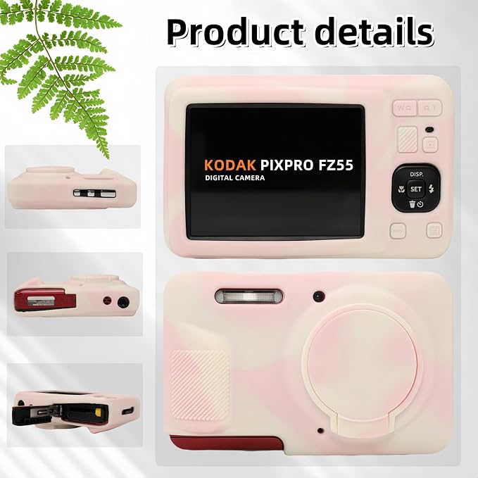 Case for Kodak PIXPRO FZ55, FZ55 accessories | Soft Silicone Protective Case Removable Lens Cover, Comes with 2 Screen Protectors and 1 Wrist Strap. (Mist Pink) - Image 5