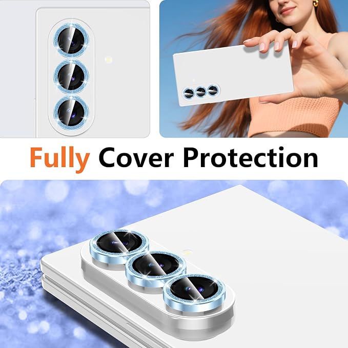 for Samsung Galaxy Z Fold 8 Ultra Camera Lens Protector, Individual Metal Ring Tempered Glass Lens Cover, [Strong Adsorption] Scratch Resistant Ultra-Thin HD Clear Lens Cover, 1 Set-Blue Sparkly - Image 8