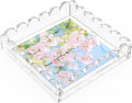 LUGUNU Scalloped Acrylic Tray with Magnetic Mat – Customizable for Photos, Artwork, or Messages, 7.9x7.9in, Non-Slip Base, Thick Transparent Acrylic Tray for Home Decor, Office, Gift for Women by LUGUNU