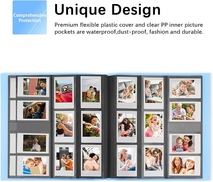 560-Pocket Photo Album for Instax Mini & Polaroid 2x3 Pictures, Blue | Large Capacity Photo Book, Elastic Band Closure, Safely Holds Your Unique Memories for Secure Storage and Easy Viewing - Image 6