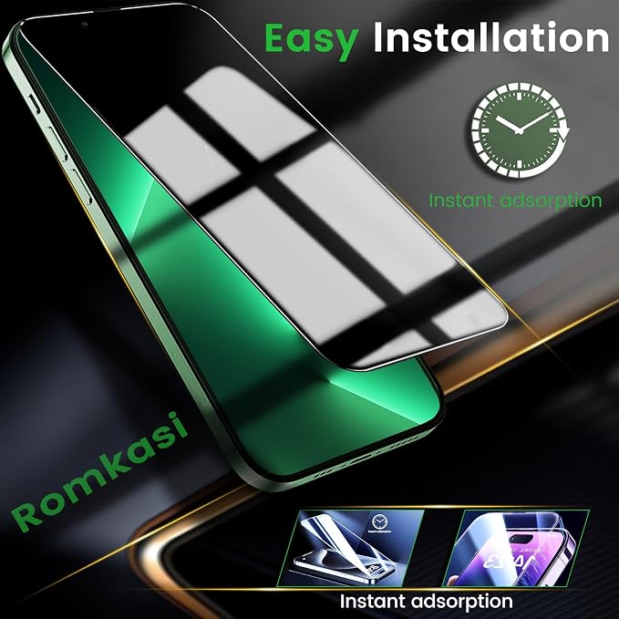 Romkasi 3 Pack Privacy Screen Protector for iPhone 13 Pro Max 6.7 Inch with 3 Pack Camera Lens Protector, Anti Spy Tempered Glass Film, Anti-Scratch, Touch Sensitive, Case Friendly - Image 7