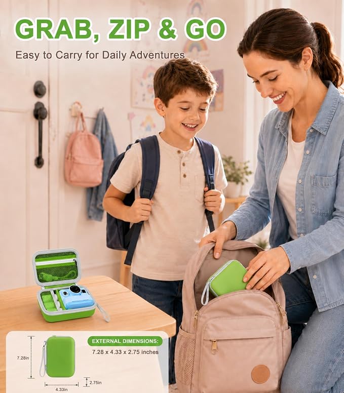 Kids Instant Print Camera Case for DYLANTO for ESOXOFFORE Cameras | Portable Digital Camera Case Organizer for ETIKEZ for YTETCN for DUDUDRAGON with Pocket for Accessories (Box Only)-Green - Image 8