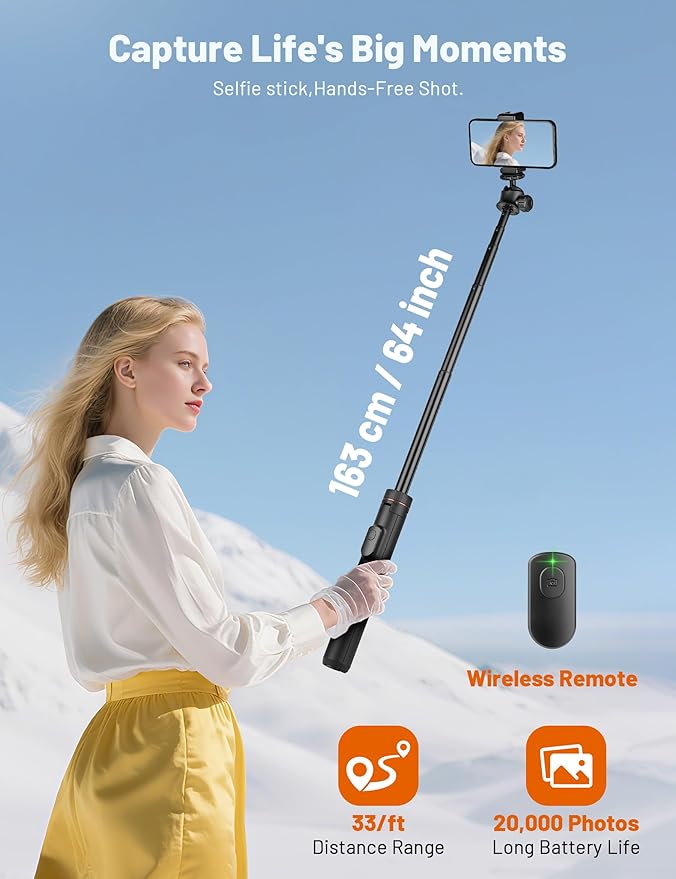JOILCAN Tripod for iPhone & Camera, 64" Selfie Stick 360° Ball Head Remote | Extendable Portable Phone Tripod Stand for Travel Vlog Compatible with iPhone DJI Canon Sony DLSR - Image 4