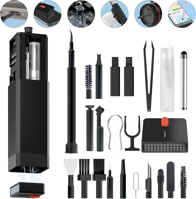 Cell Phone Cleaning Kit, iPhone Cleaning Kit for Charging Port Cleaner Keyboard Cleaning Kit for Airpods/Android/USB C/Earbuds/Laptop/iPad/Camera Lens with Stylus Pen (Black) - Image 8