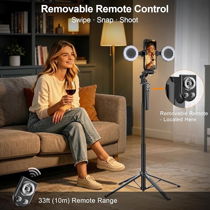 Content Creator Essentials Vlogging Kit for iPhone, Tripod & Wireless Mic | 71" Tripod with light, remote, selfie stick, phone stand. Designed for TikTok, YouTube, video recording - Image 4