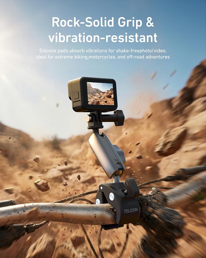 TELESIN Super Clamp Camera Mount with 360° Dual Ball Head, Bike/Bicycle/Motorcycle Handlebar Mount for GoPro Mission 1 PRO/DJI Osmo Pocket 4 3/ DJI Action 6 5 4/ Insta360 Luna Ultra/Xtra Muse Camera - Image 6