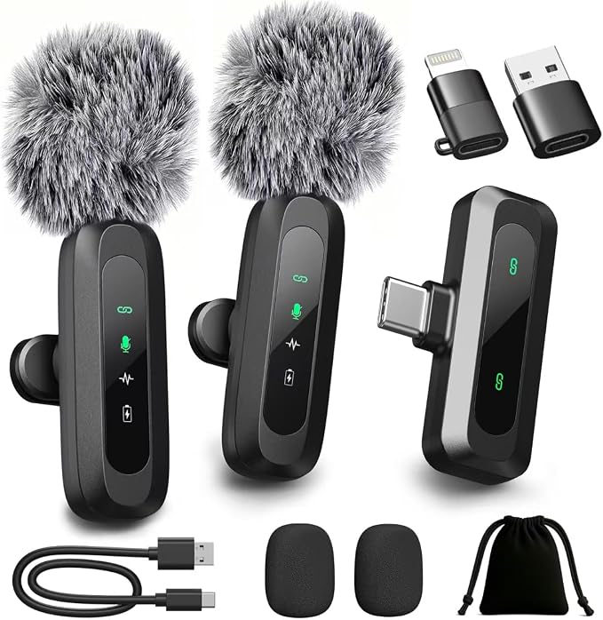 Upgraded 2 Pack Mini Clip on Microphone With LED Display, Wireless Lavalier Microphone for iPhone, HD Noise Cancelling, Portable Lapel Mic for Recording Video Podcast Vlogg Content Creator interview by Unknown