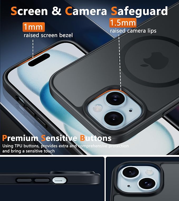 FNTCASE for iPhone 15/14/13 Case, Fit for Magsafe, Translucent Matte Back | Magnetic Phone Cases, 14FT Military Grade Drop Protection, Shockproof Bumper, Slim Protective Cover, Black - Image 5