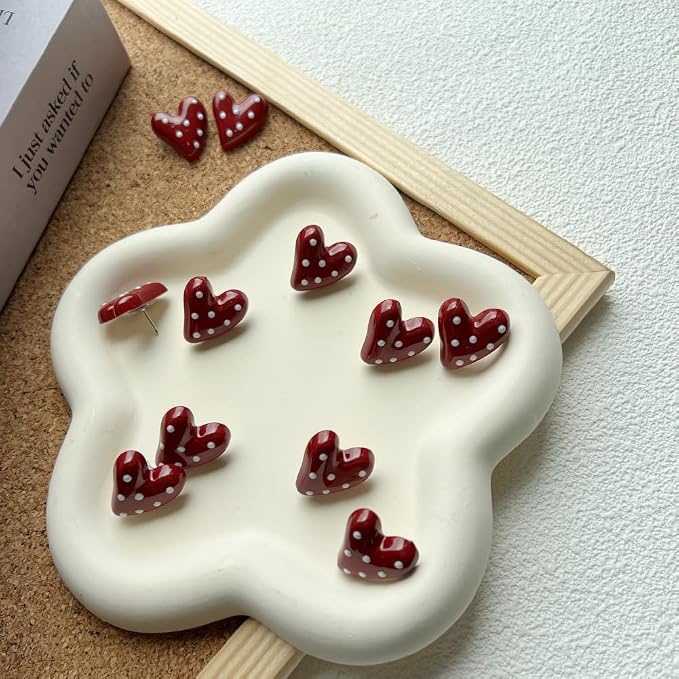 50 pcs of Cute Soft Wooden Board thumbtack with Golden Hearts can be Used for Photo Walls, memos, whiteboards, and Decorative thumbtack (Red Wave Point) - Image 6
