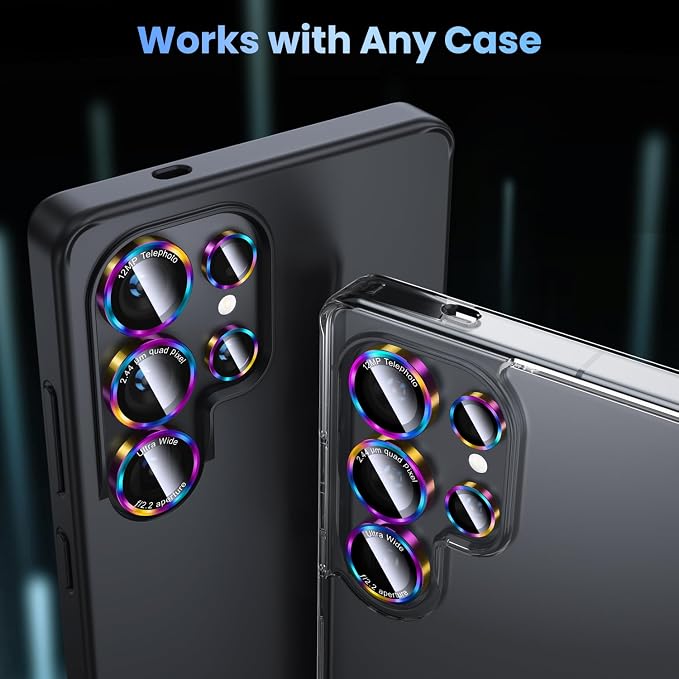 Uyiton for Samsung Galaxy S25 Ultra Camera Lens Protector, Unique Design | Case-Friendly, Ultra-Thin, Military-Grade Sapphire Glass with Aluminum Metal Rear Camera Screen Cover, Colorful - Image 5