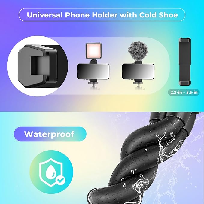 UBeesize Phone Tripod, UBeesize 12 Inch Flexible Cell Phone Tripod Stand Holder with Wireless Remote Shutter & Universal Phone Mount, Compatible with Smartphone/DSLR/GoPro Camera - Image 2