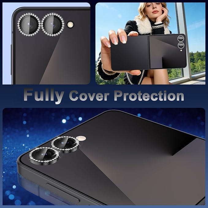 Meshine for Samsung Galaxy Z Flip 7 Camera Lens Protector,Scratch Proof,Strong Adsorption,9H Hardness with Metal Ring Camera Cover,Ultra Thin Case Friendly, Accessories Lens Protector,Shiny Black - Image 8