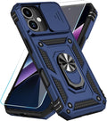 SunStory Compatible with iPhone 17 Case with HD Screen Protector & Slide Camera Cover & Rotated Ring Kickstand, [Military-Grade] iPhone Case for iPhone 17,Blue by SunStory