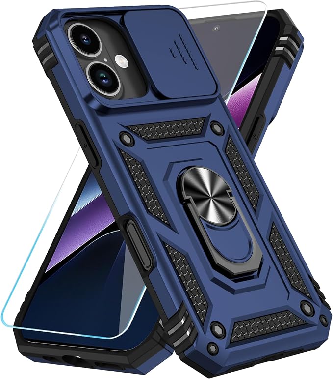 SunStory Compatible with iPhone 17 Case with HD Screen Protector & Slide Camera Cover & Rotated Ring Kickstand, [Military-Grade] iPhone Case for iPhone 17,Blue by SunStory