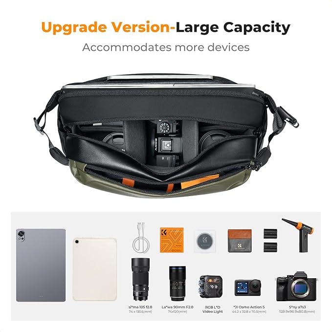 K&F CONCEPT Large Camera Sling Bag, Everyday Shoulder Bag | Multifunction Photography Compact Crossbody DSLR Portable Bag, Compatible for Canon/Nikon/Sony, BS08 - Image 2