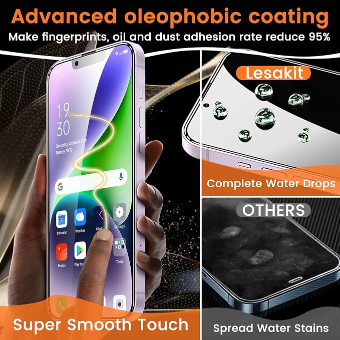 Lesakit 3+3 Pack Privacy Screen Protector for iPhone 14 Plus 6.7-Inch with 3 Pack Camera Lens Protector, Anti Spy Tempered Glass Film 9H Hardness Bubble Free Case Friendly - Image 6